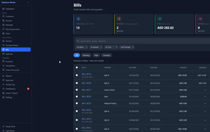 Nastrum Books bills and purchase orders